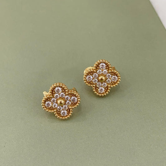 Vintage Alhambra Style Diamond Clover Earrings rose gold