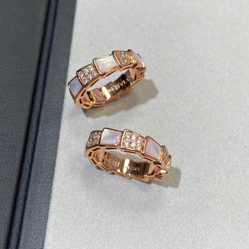 Serpentine Ring Featuring White MOP and Diamond Inlay