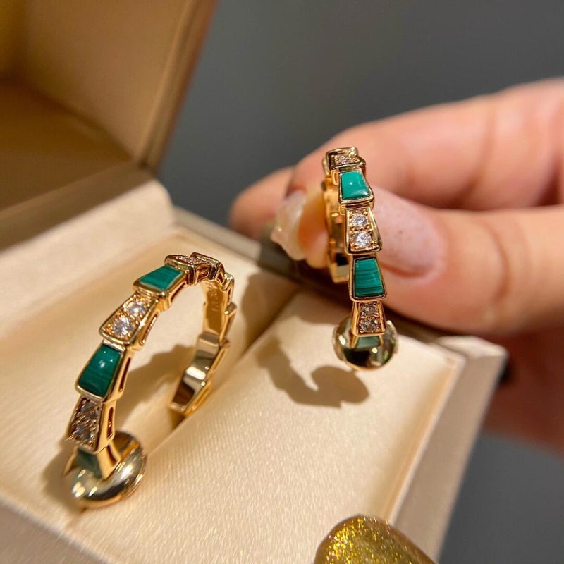 Snake Inspired Ring with Green Mother of Pearl and Pavé Diamonds