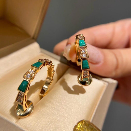 Snake Inspired Ring with Green Mother of Pearl and Pavé Diamonds