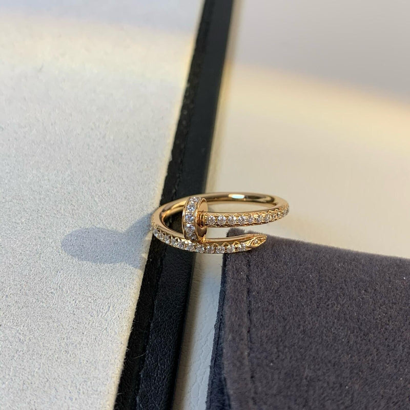 rose gold nail ring small model half paved with diamonds