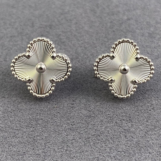 Vintage Alhambra style clover earrings 18K white gold plated beaded edge