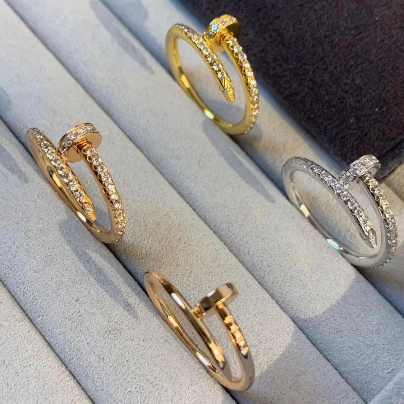 nail ring small model half paved 18K gold plated with diamonds
