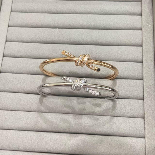 knot style wire bangle with crystal pave 18K gold plated bracelet