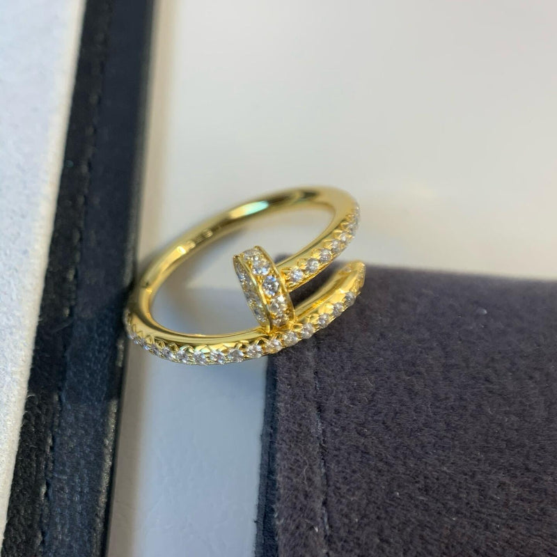 yellow gold nail ring small model half paved with diamonds