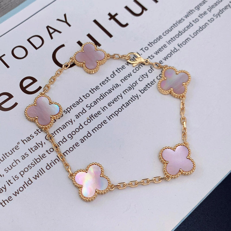 Classic Clover bracelet 5 motifs Pink mother of pearl