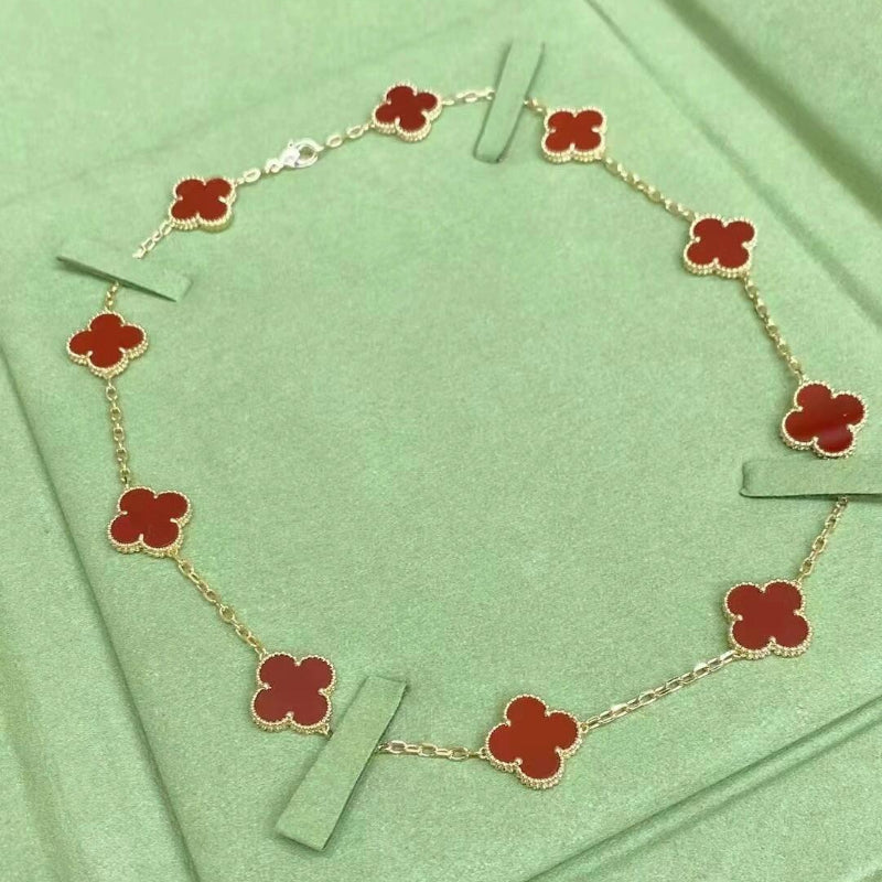 Classic clover necklace 10 motifs yellow gold Carnelian
