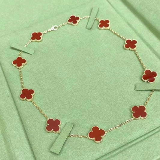 Classic clover necklace 10 motifs yellow gold Carnelian
