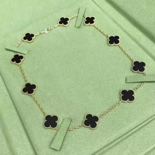 Classic clover necklace 10 motifs yellow gold Onyx