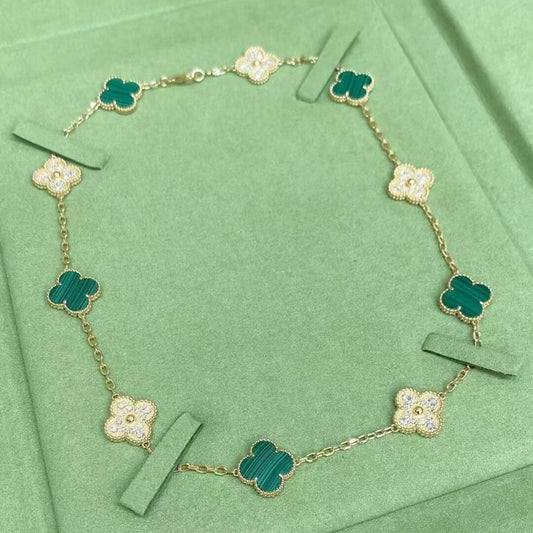Classic clover necklace 10 motifs yellow gold diamond Malachite
