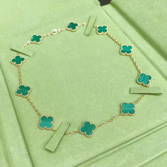 Classic clover necklace 10 motifs yellow gold malachite