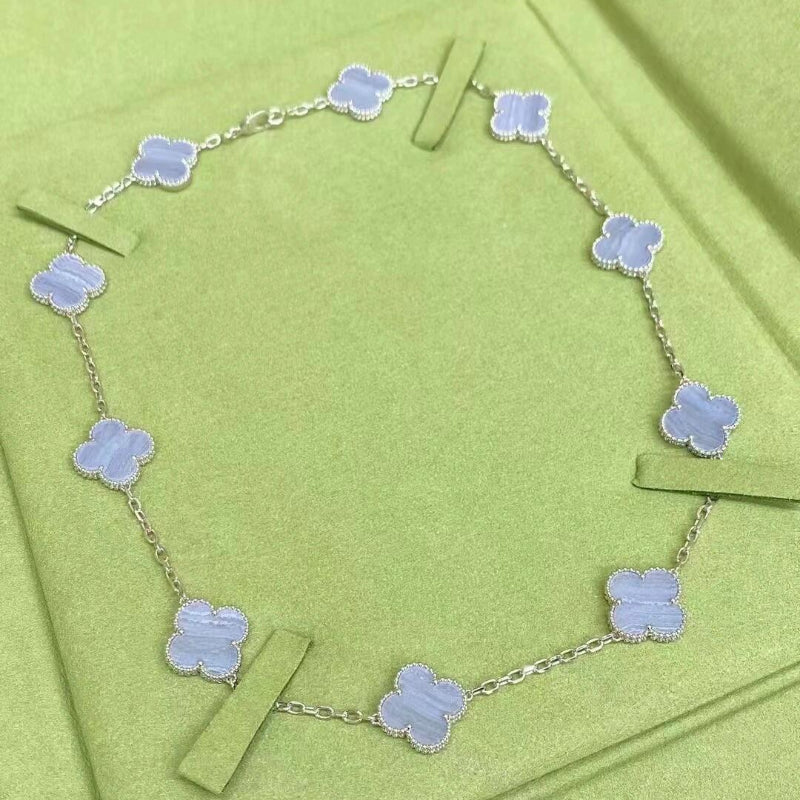 Classic clover necklace 10 motifs white gold Chalcedony