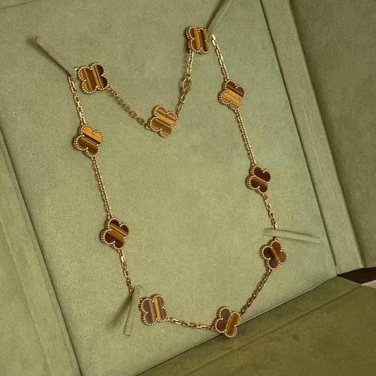 Classic clover necklace 10 motifs yellow gold tiger eye