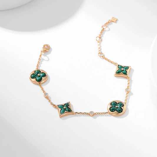 Color Blossom Bracelet Malachite And Diamonds Pink Gold