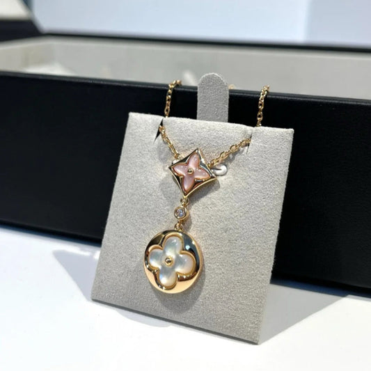 Color Blossom star sun pendant pink gold white mother of pearl