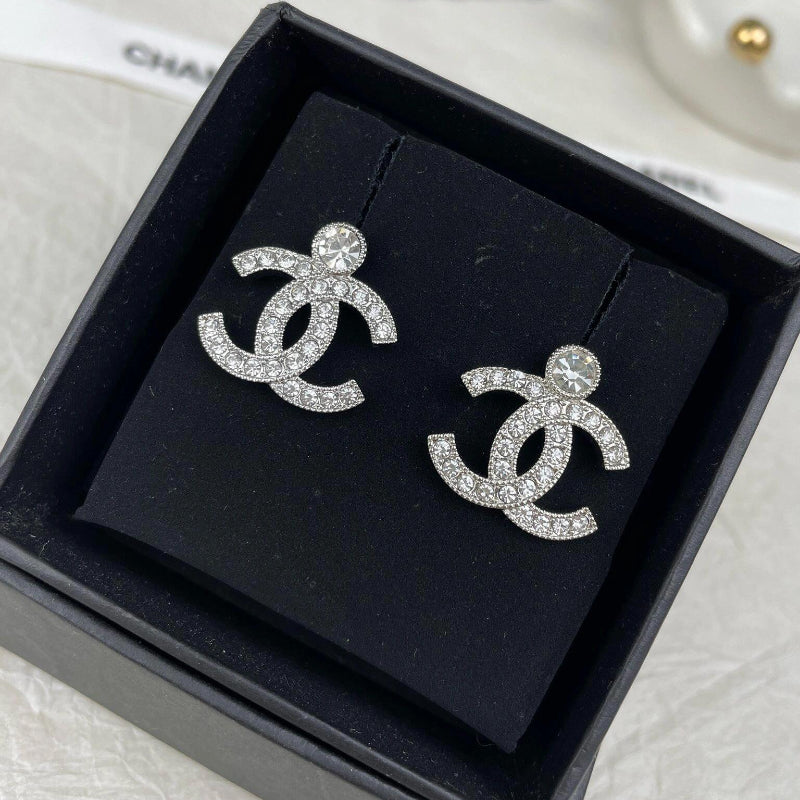 23K style full crystal CC stud earrings 18K silver plated