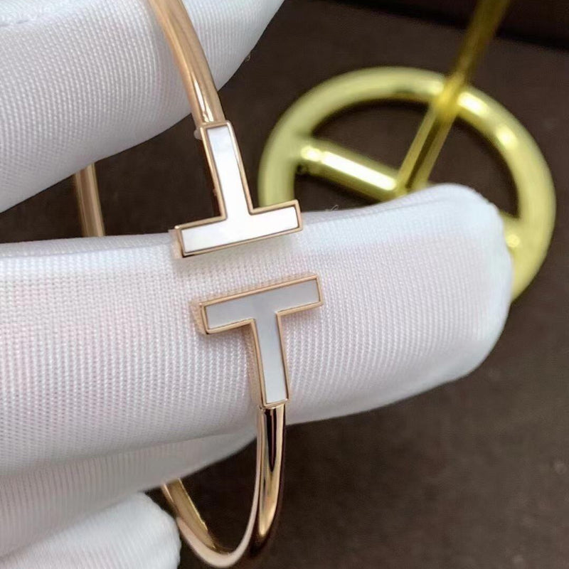 rose gold T style mother of pearl wire bracelet