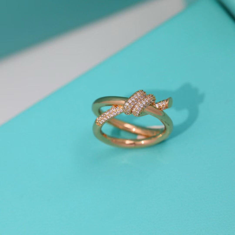 rose gold knot style double row crystal pave ring