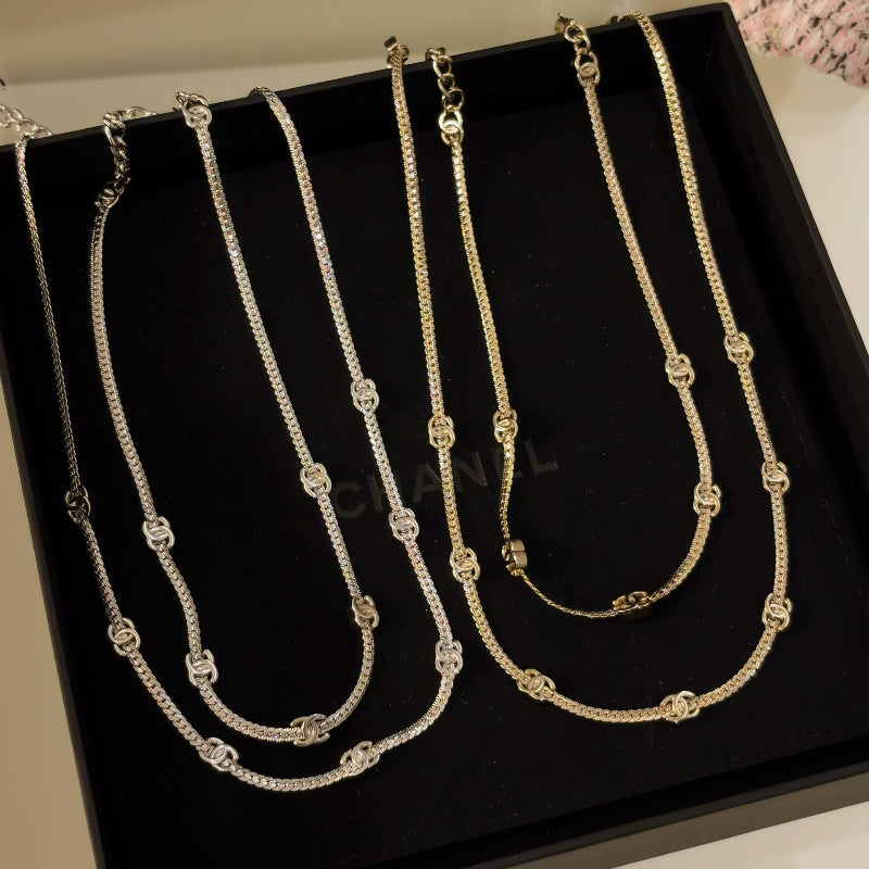 24B style snake chain choker 5 and 7 flowers CC logo necklace silver light gold