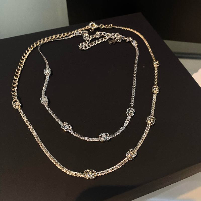 24B style snake chain choker 5 and 7 flowers CC logo necklace silver light gold