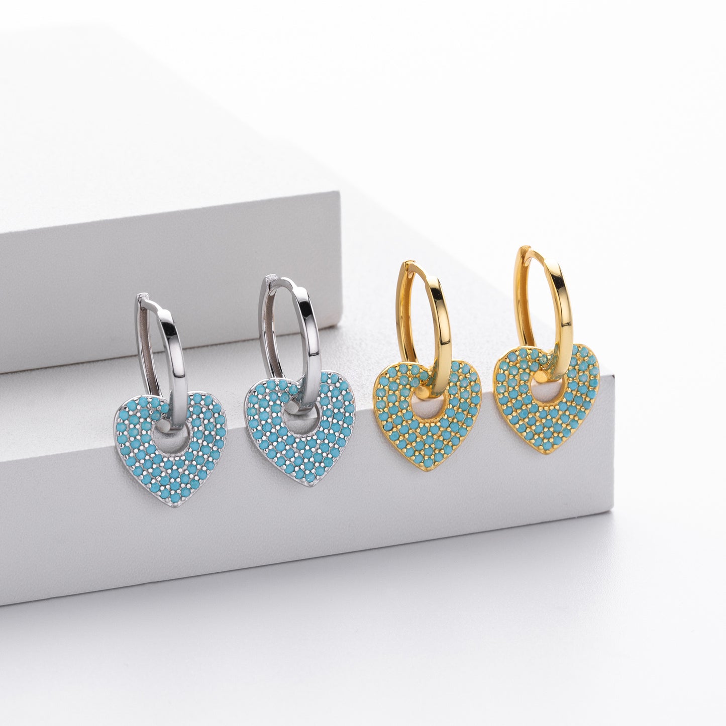 925 sterling silver zircon heart earrings