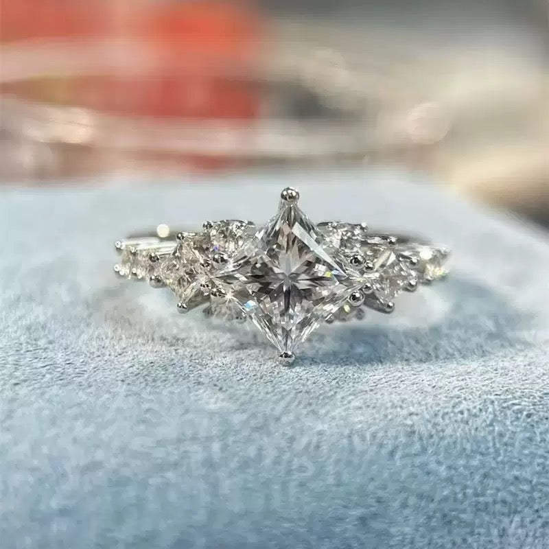 Sterling silver moissanite diamond ring