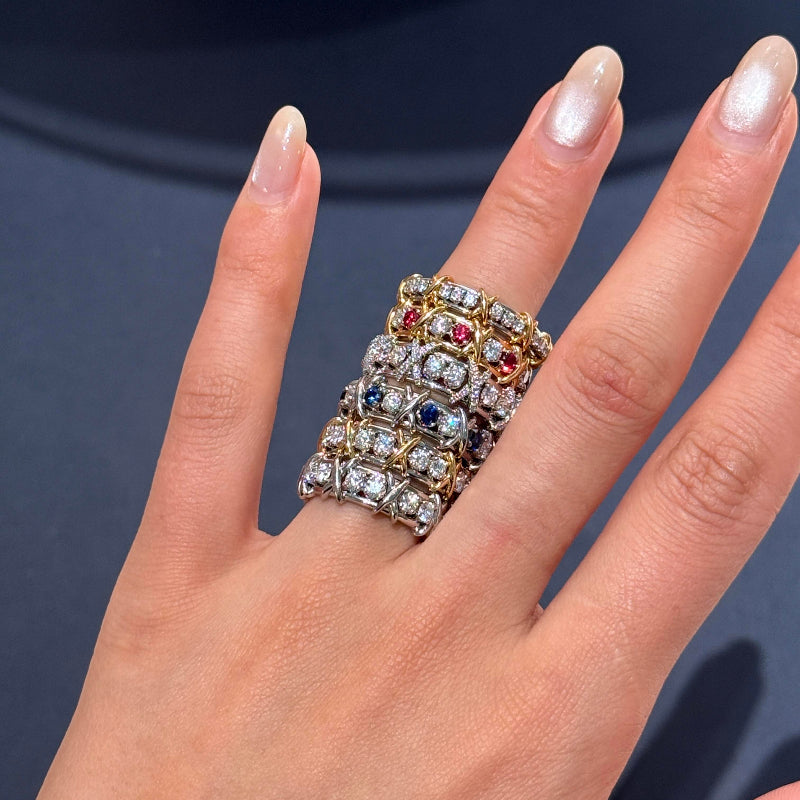 Multitone Gold Ring 16-Tone Geometric T-Symbol Band