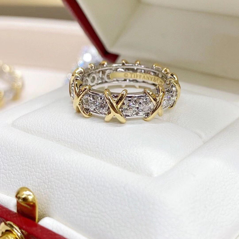 Multitone Gold Ring 16-Tone Geometric T-Symbol Band