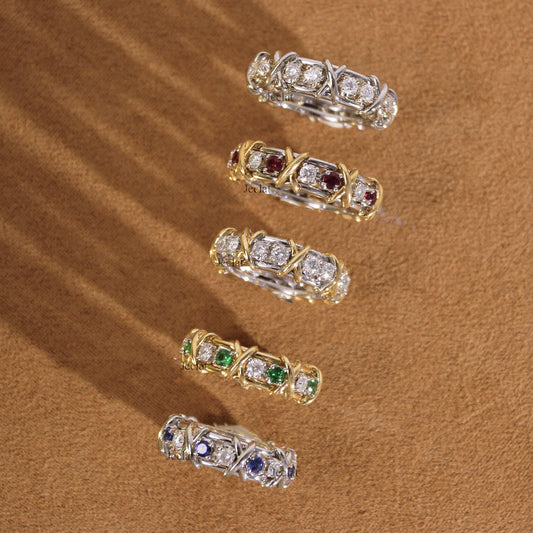 Multitone Gold Ring 16-Tone Geometric T-Symbol Band