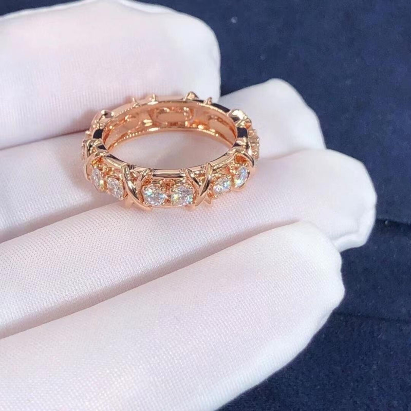 Multitone Gold Ring 16-Tone Geometric T-Symbol Band