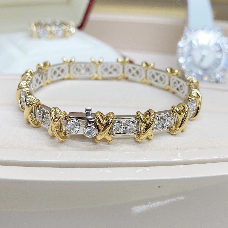 Multitone Gold Bracelet 16-Tone T-Link Chain