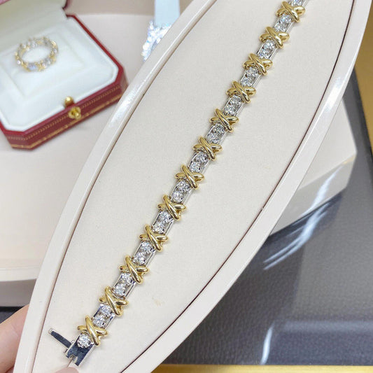 Multitone Gold Bracelet 16-Tone T-Link Chain