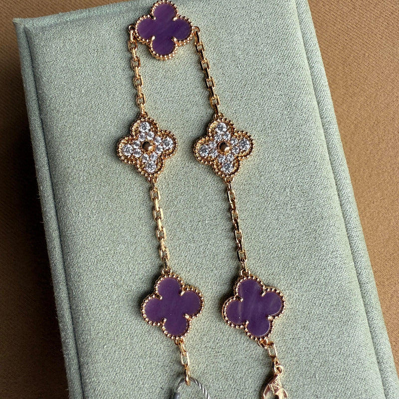 Classic clover bracelet 5 motifs natural amethyst quartz