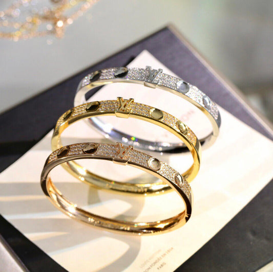 Personalized Studded Cuff Bracelet Full Pavé Diamond Initial Bangle