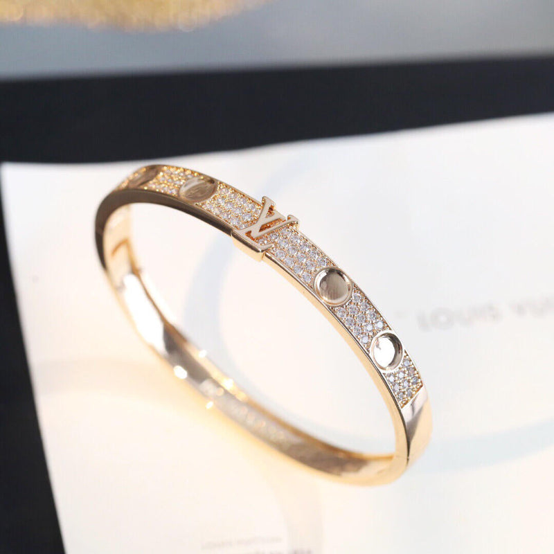 Personalized Studded Cuff Bracelet Full Pavé Diamond Initial Bangle