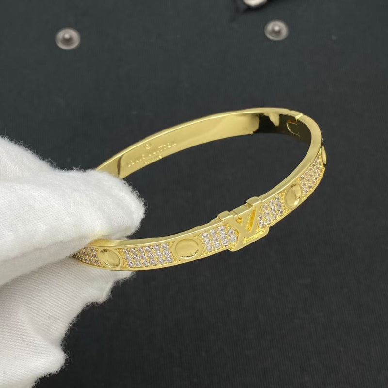 Personalized Studded Cuff Bracelet Full Pavé Diamond Initial Bangle