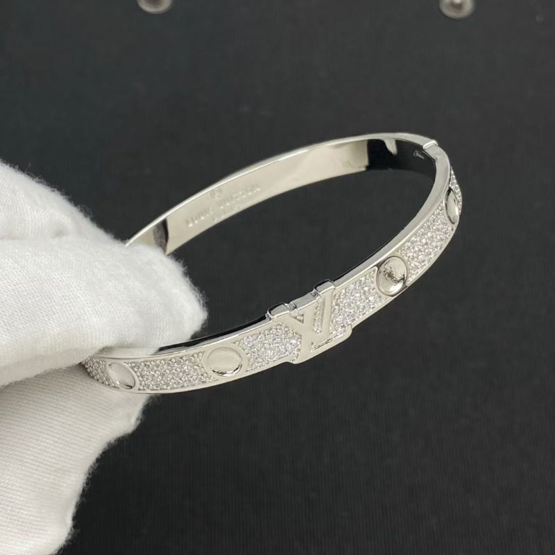 Personalized Studded Cuff Bracelet Full Pavé Diamond Initial Bangle