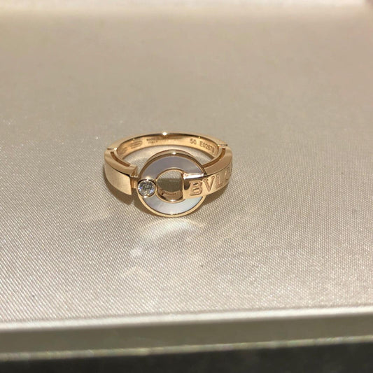 Roman Coin Ring with Mother of Pearl, Classic Gold Band - Italian Heritage Jewelry