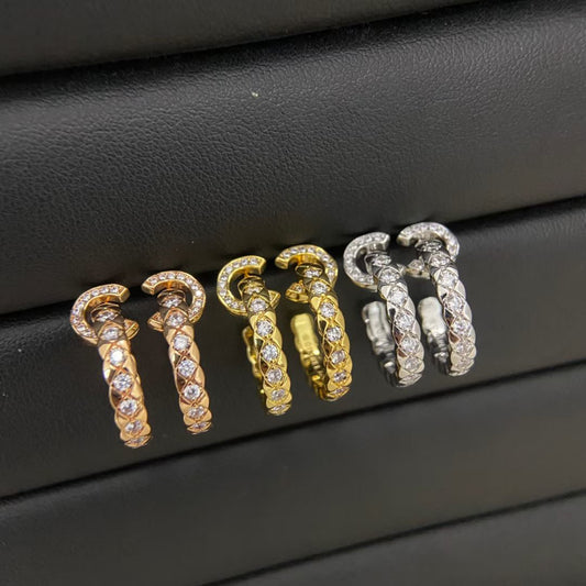 CC COCO quilted hoop earrings in white gold yellow gold beige gold with crystal pave
