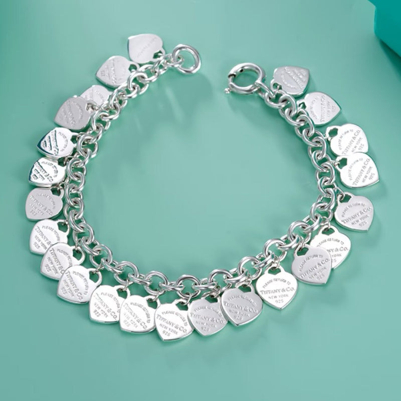 Multi heart Tag Bracelet silver
