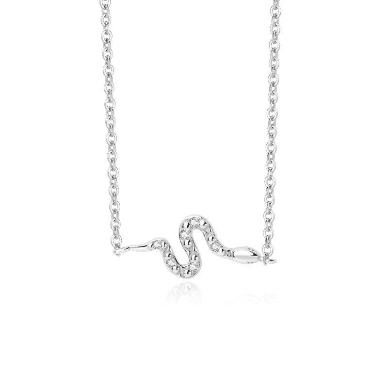 CrownJewel Silver Snake Shaped Micro-Inlaid Zirconia Necklace