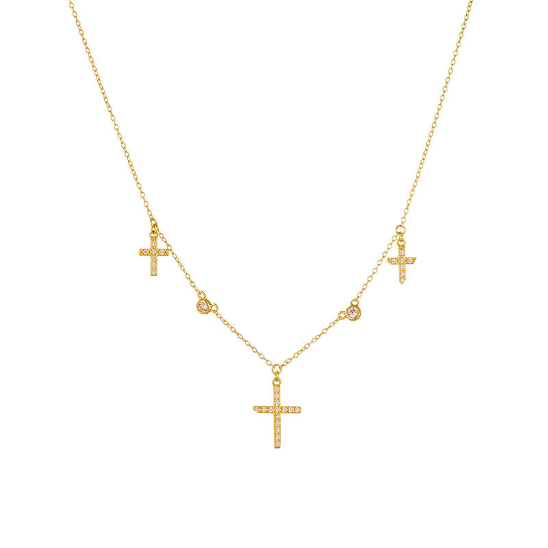 CrownJewel Sterling silver cross clavicle necklace with diamonds