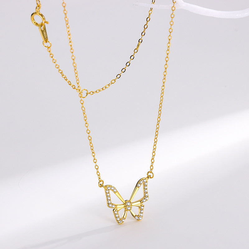 CrownJewel Butterfly necklace/sterling silver plated 18K gold clavicle chain