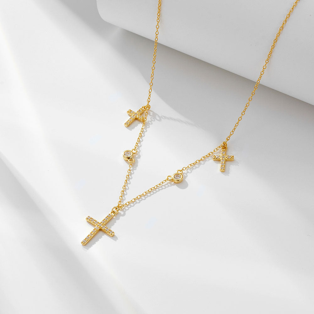 CrownJewel Sterling silver cross clavicle necklace with diamonds