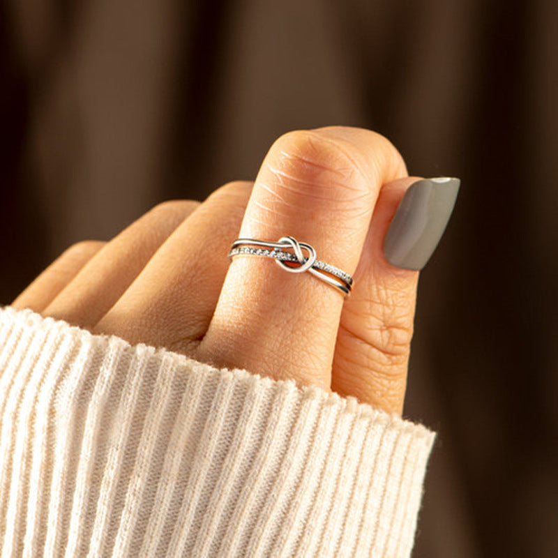 CrownJewel S925 sterling silver double knotted winding ring women's simple fashion ring