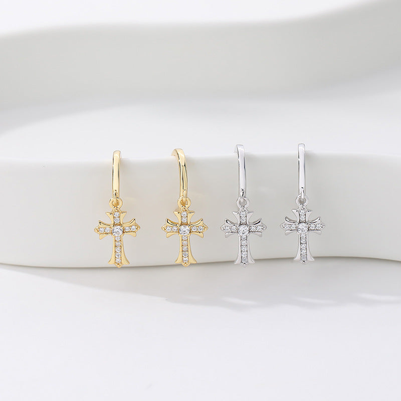 CrownJewel Sterling Silver Zirconia Cross Earrings