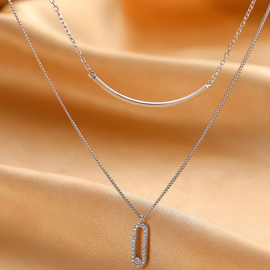 CrownJewel S925 sterling silver double layer paper clip necklace