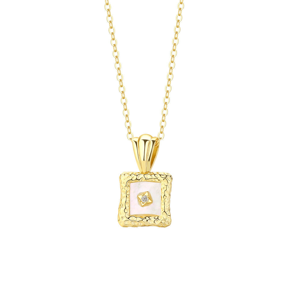 CrownJewel Sterling Silver Square Shell Zircon Necklace