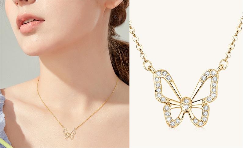 CrownJewel Butterfly necklace/sterling silver plated 18K gold clavicle chain