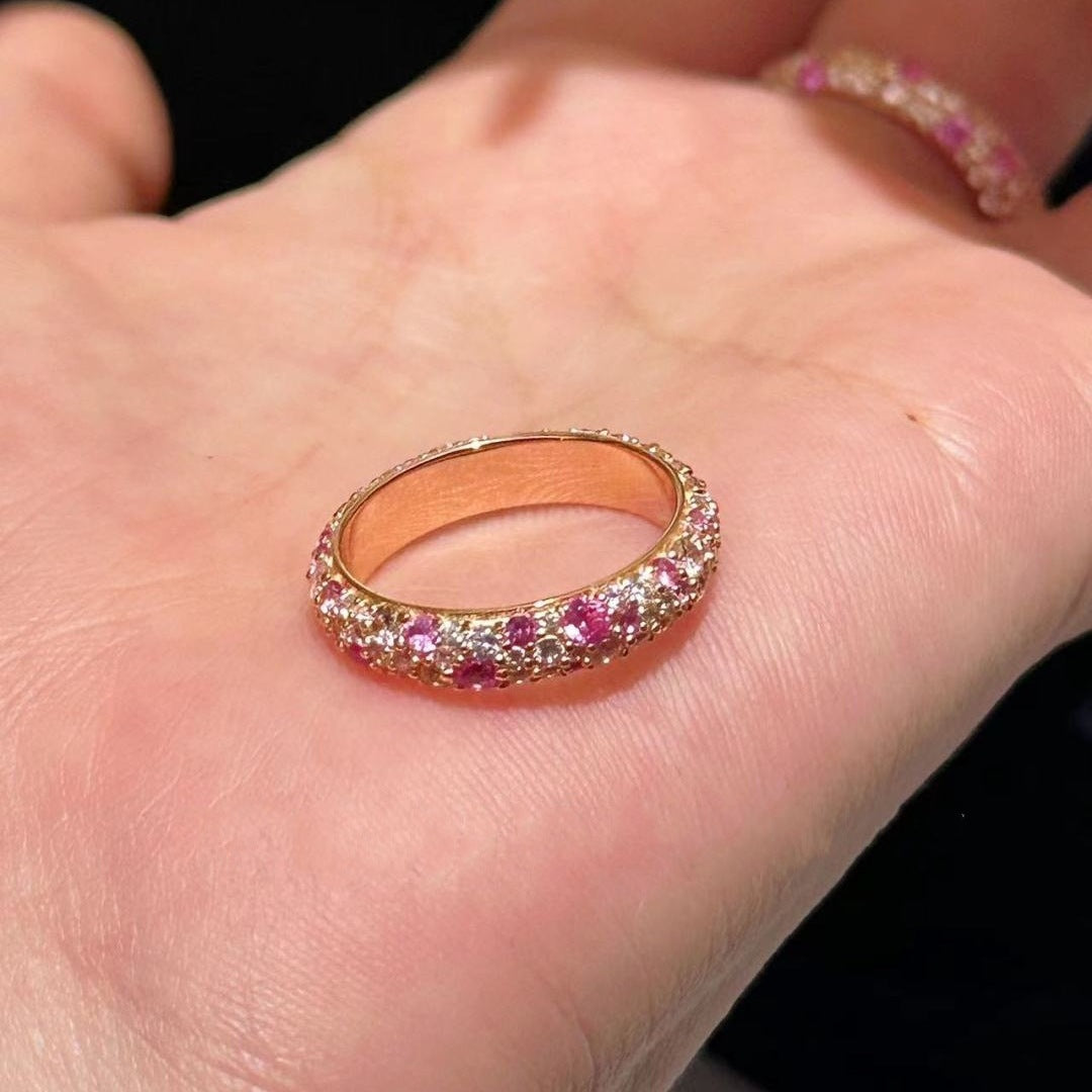 CrownJewel Sterling silver plated pink diamond pavé stacking ring gradient pink diamond ring